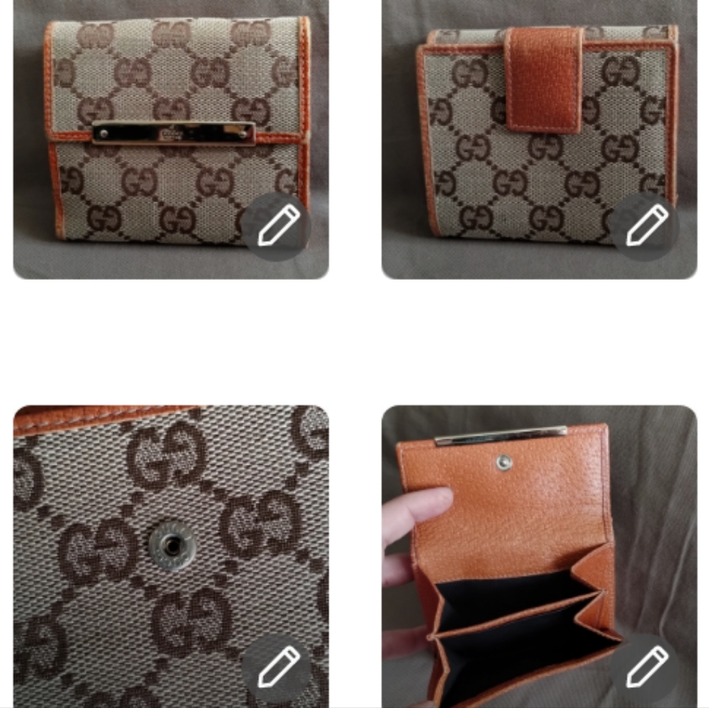 GUCCI BROWN/TAN MONOGRAM CANVAS & ORANGE LEATHER DUAL-OPENING WALLET~ AUTHENTIC